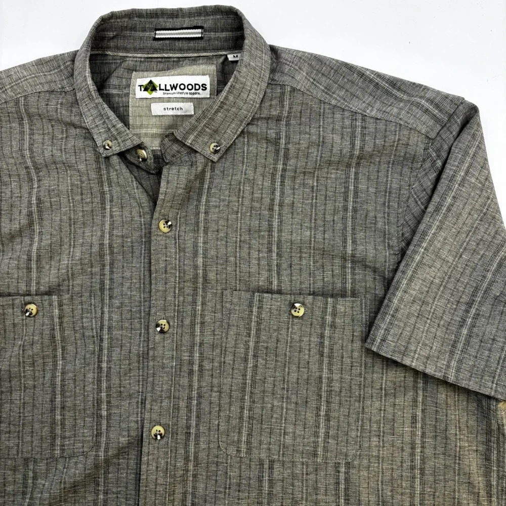 Tallwoods Mens Gray Textured Stretch Short Sleeve Button Down Shirt Size‎ M